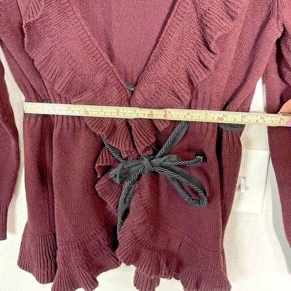ELLE WOMENS SWEATER Dark MAROON RED SIZE XL Black ROPE TIE FRONT KNIT HOLIDAY - Picture 8 of 8